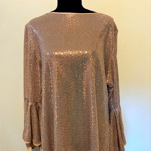 Vince Camuto, gold sequined blouse.